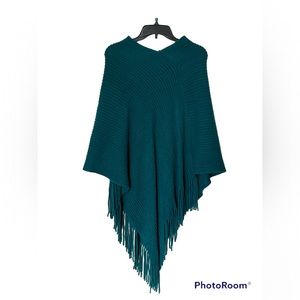 Beautiful Turquoise Fringed Knit Poncho